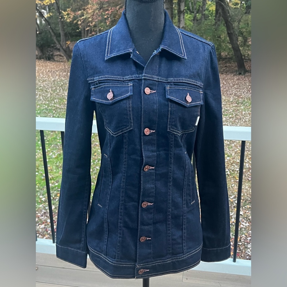 MOTHER Dark Blue Jean Hip Jacket In Touch Not The Cat Size Small